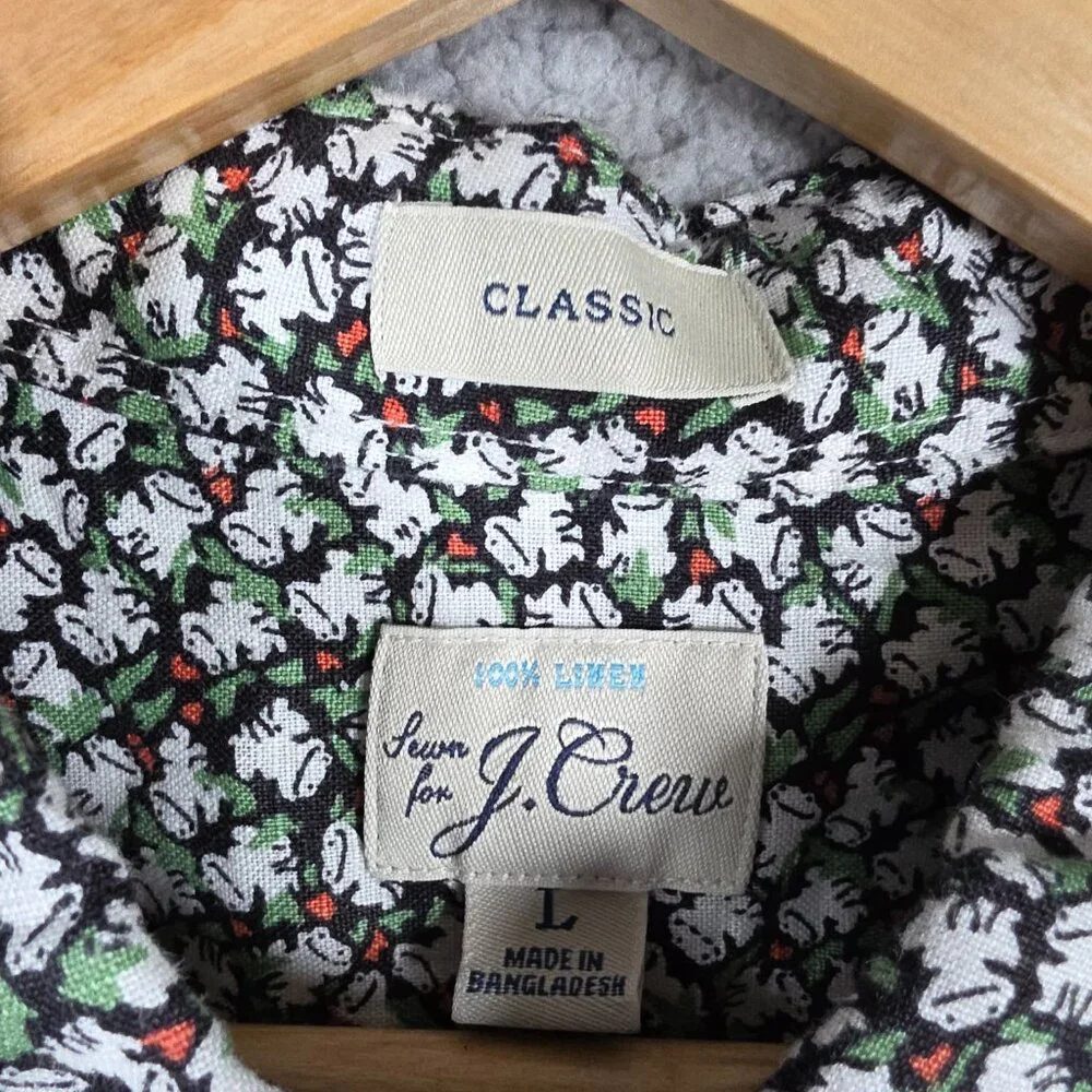 J. Crew Shirt Mens Large Dark Floral Frog All Over Print 100% Linen Classic Fit